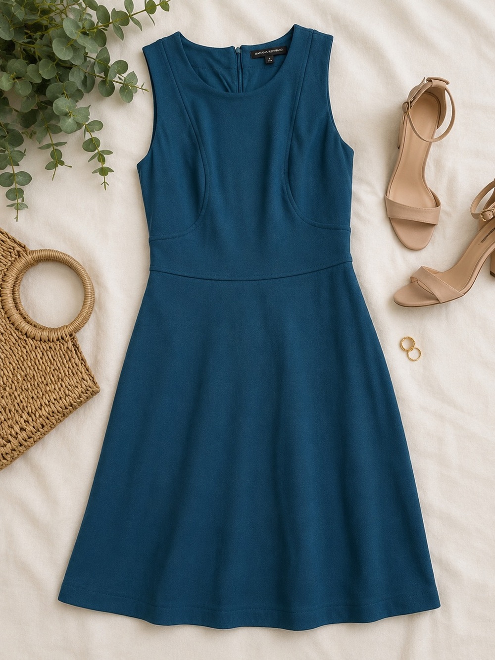 Banana Republic Teal Sleeveless A-Line Dress Size 6 Stretch‎ Office Classic Chic